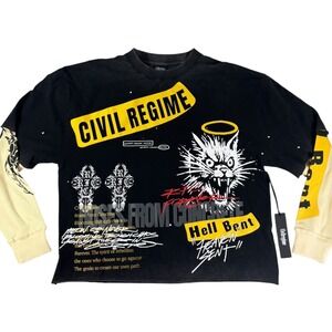 Civil Regime Hell Bent Heaven Sent Graphic Long Sleeve Shirt Mens Large Black